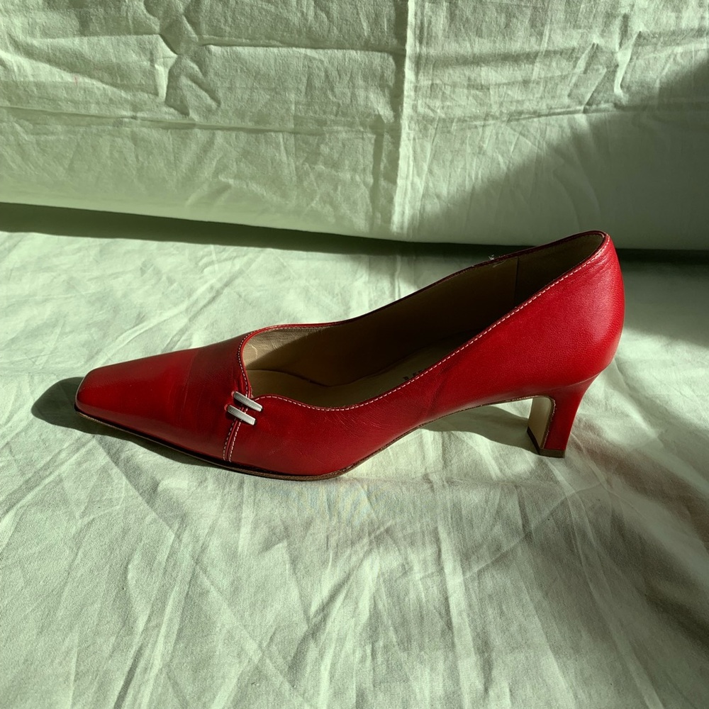 Peter Kaiser Size 8 Red Leather Pumps Square Made In Portugal Heel 2.5” #87